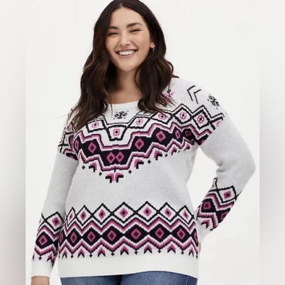 Torrid Ivory Fair Isle Crew Neck Pullover - Picture 2 of 8
